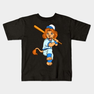 Cartoon lion playing baseball Kids T-Shirt